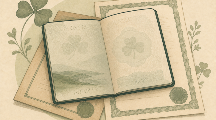 Illustration of a passport representing Irish citizenship by descent