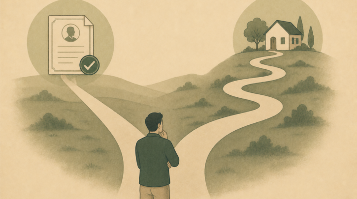 Illustration of two diverging paths representing Irish citizenship by descent vs naturalization
