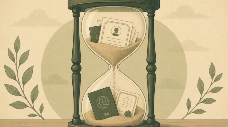 Illustration of an hourglass representing the Irish citizenship timeline