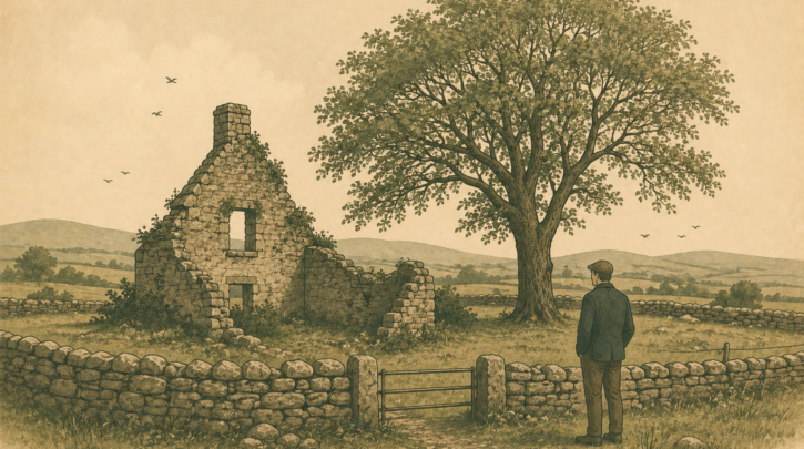 Illustration of visiting an ancestral Irish townland