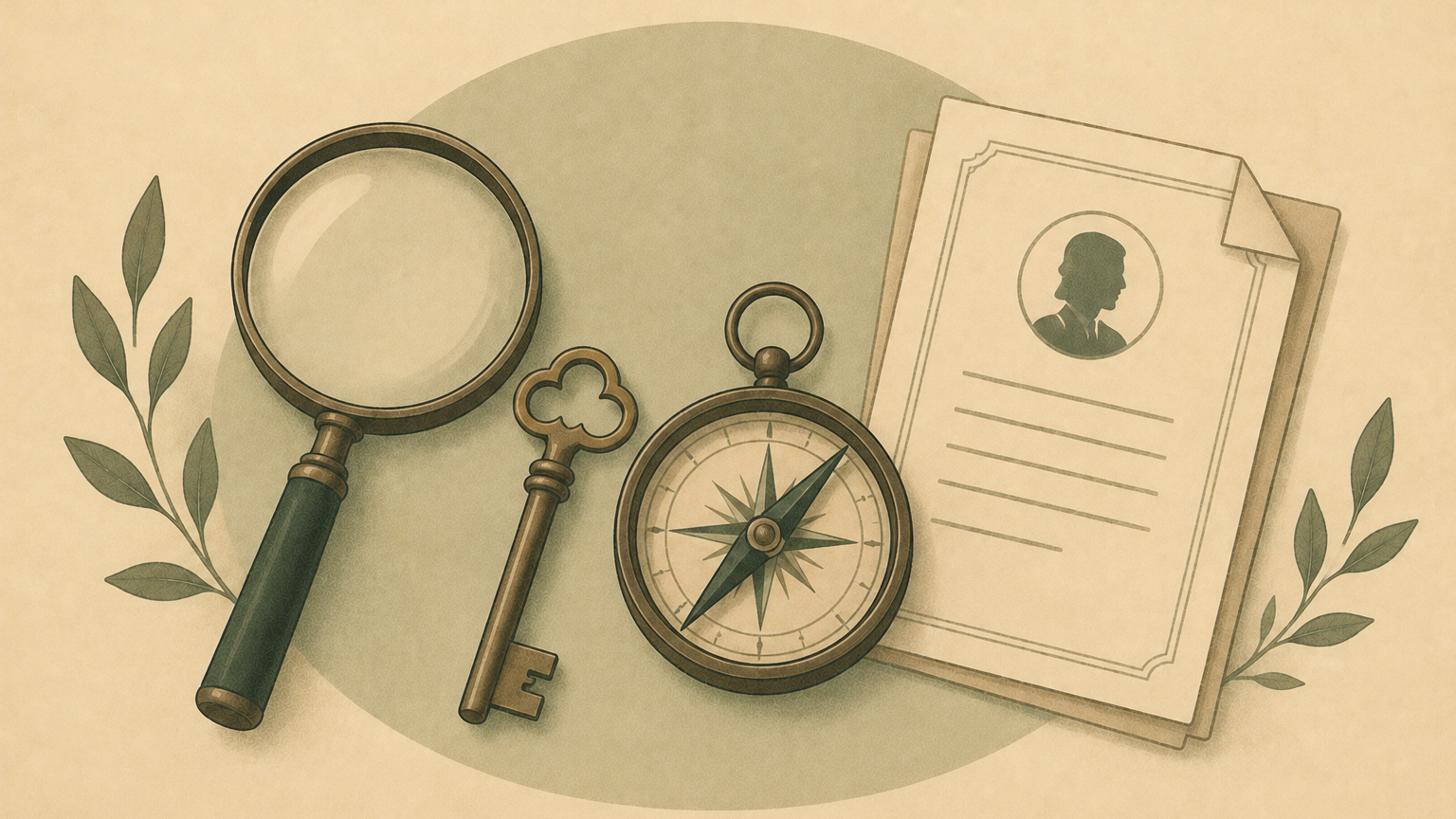 Illustration of an Irish genealogy research toolkit